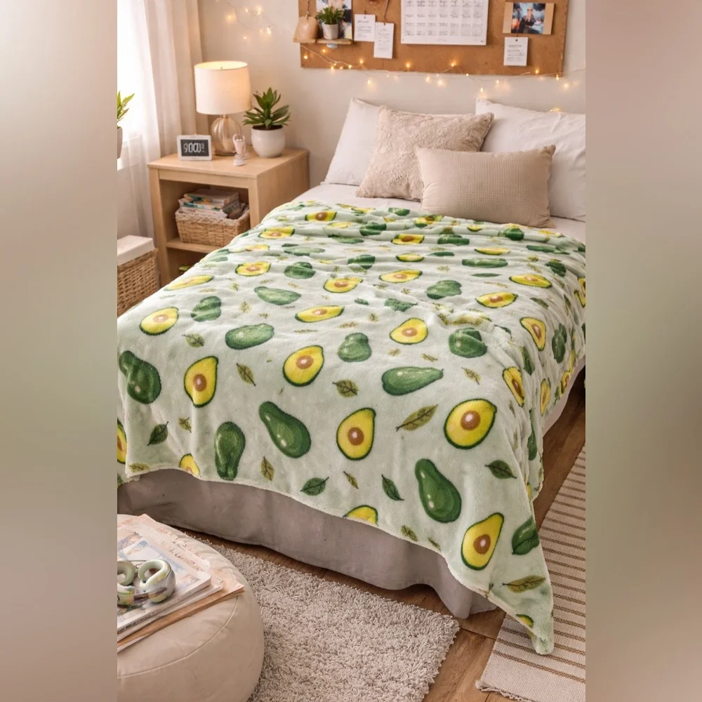 NWT RJ Home Avocado Plush Flannel Throw Blanket 50” x 60”